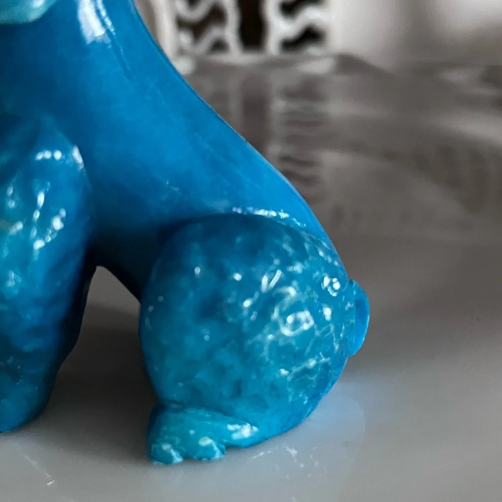 Adorable Cerulean Blue Slag Glass Poodle Dog Figurine